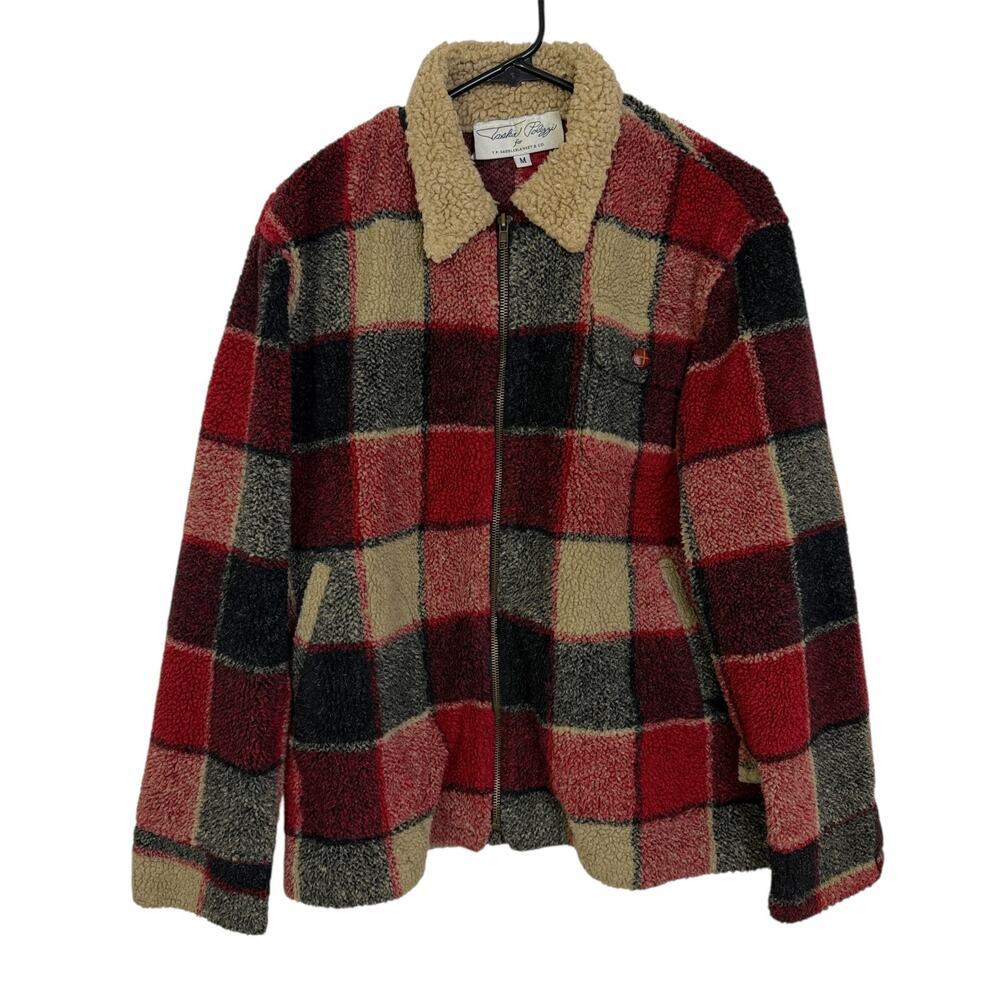 Vtg Tasha Polizzi TP Saddleblanket Fleece Jacket Womens M Red Check Southwest